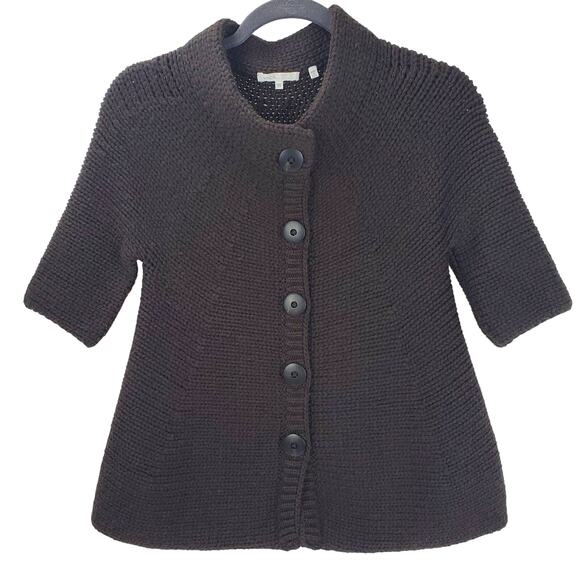 Vince Crochet Cable Knit Wool Sweater XS Chocolate Brown Top Minimalist Neutral - Picture 1 of 9